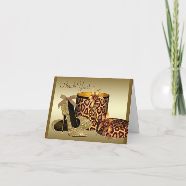Tarjeta De Agradecimiento Zapatos de tacón de oro negro Gracias Cartas (Anverso)