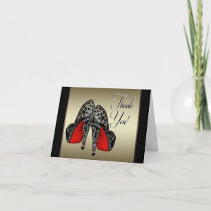 Tarjeta De Agradecimiento Zapatos Rojos Negros Dorados de Tacón Alto Gracias