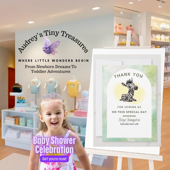 Tarjeta de agradecimiento Zebra Baby Shower Flat (Subido por el creador)