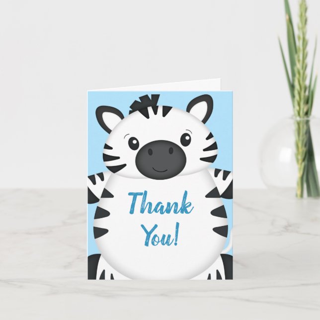 Tarjeta De Agradecimiento Zebra Baby Shower Safari Blue Boy (Anverso)
