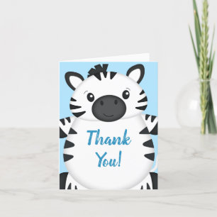 Tarjeta De Agradecimiento Zebra Baby Shower Safari Blue Boy