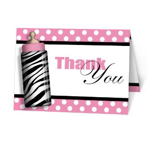 Tarjeta De Agradecimiento Zebra Imprimir Bebé Botella Rosa Gracias Cartas