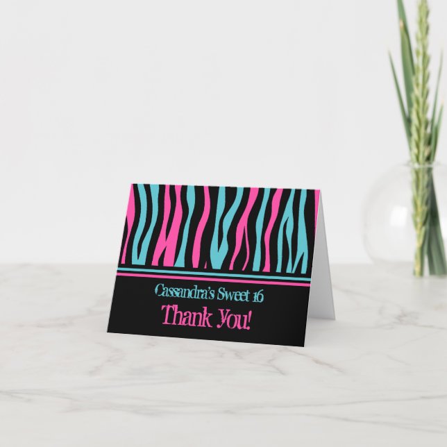 Tarjeta De Agradecimiento Zebra thank you | Sweet 16 birthday (Anverso)