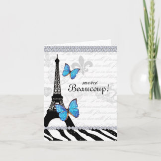 Tarjeta De Agradecimiento Zee Paris Gracias Torre Eiffel Zebra Butterfly