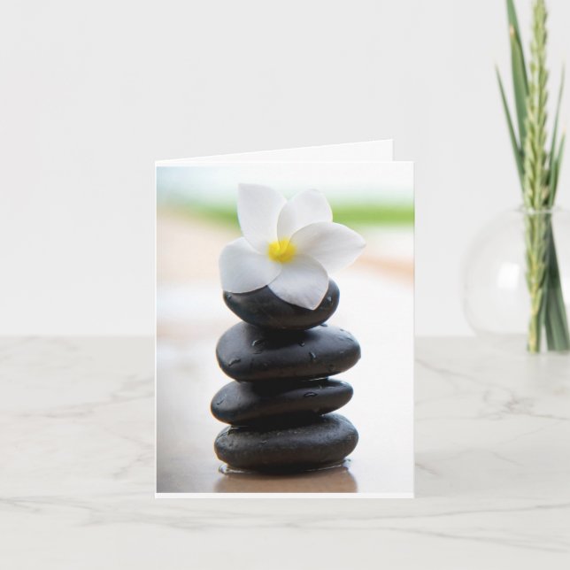 Tarjeta De Agradecimiento Zen Stones, Pacífica, Meditativa, Flor Blanca (Anverso)