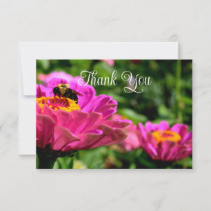 Tarjeta De Agradecimiento Zinnia rosa con abejorro, flores rosas, abeja lind