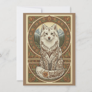 Tarjeta De Agradecimiento Zorro Ártico de Bosque Arte Folclórico Nórdico Tar