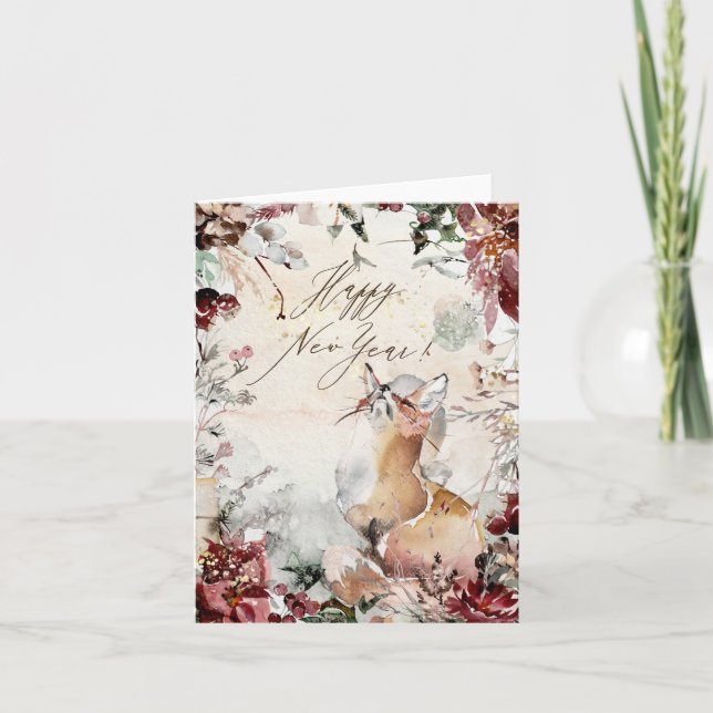 Tarjeta De Agradecimiento zorro de año nuevo feliz (Anverso)