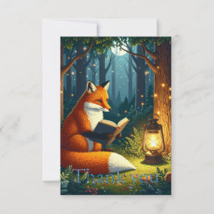 Tarjeta De Agradecimiento Zorro en una biblioteca mágica del bosque