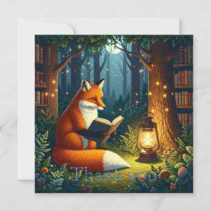 Tarjeta De Agradecimiento Zorro en una biblioteca mágica del bosque