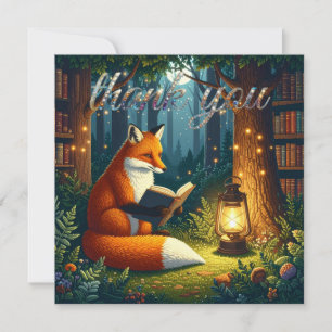 Tarjeta De Agradecimiento Zorro en una biblioteca mágica del bosque