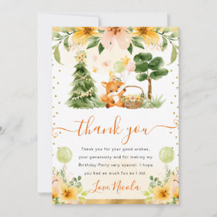 Tarjeta De Agradecimiento Zorro Floral Lindo Aquarela Cumpleaños