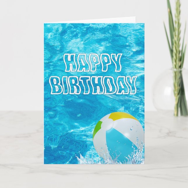 Tarjeta de agua de la piscina de cumpleaños feliz (Anverso)