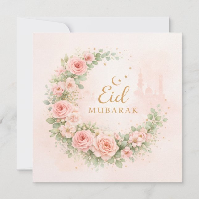 Tarjeta de agua floral Eid Mubarak – Romántica Isl (Anverso)