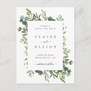 Tarjeta de Ahorro de Boda con Follaje Verde de Euc