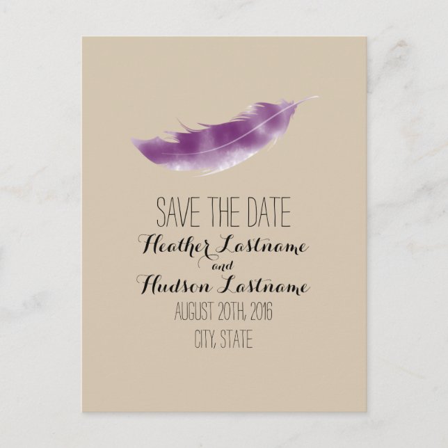 Tarjeta de Ahorro de Boda de Pluma de Acuarela Púr (Anverso)