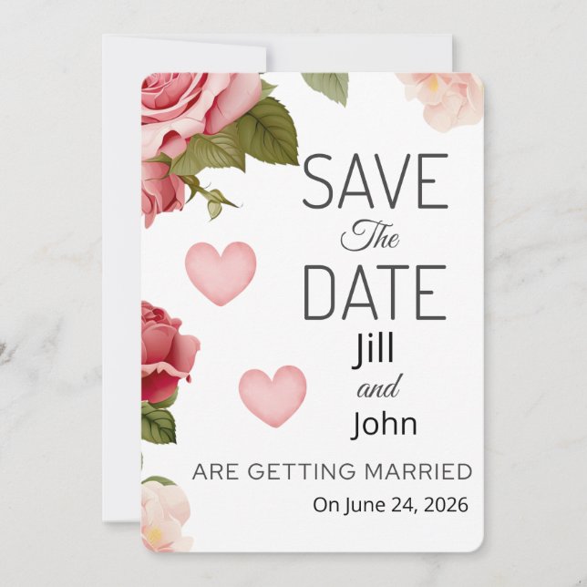Tarjeta de Ahorro de Fecha de Boda con Corazón Flo (Anverso)