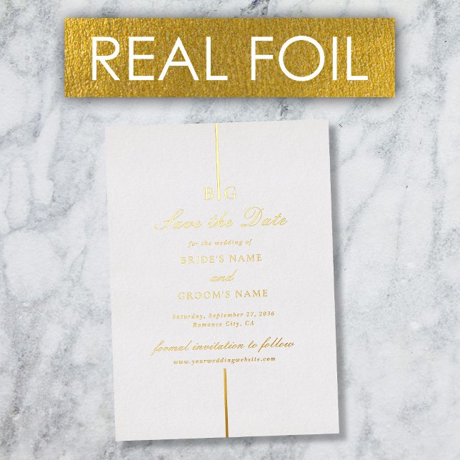 Tarjeta de Ahorro de Fecha de Boda con Monograma d (Real Gold Foil Monogram Wedding Save the Date Foil Invitation)
