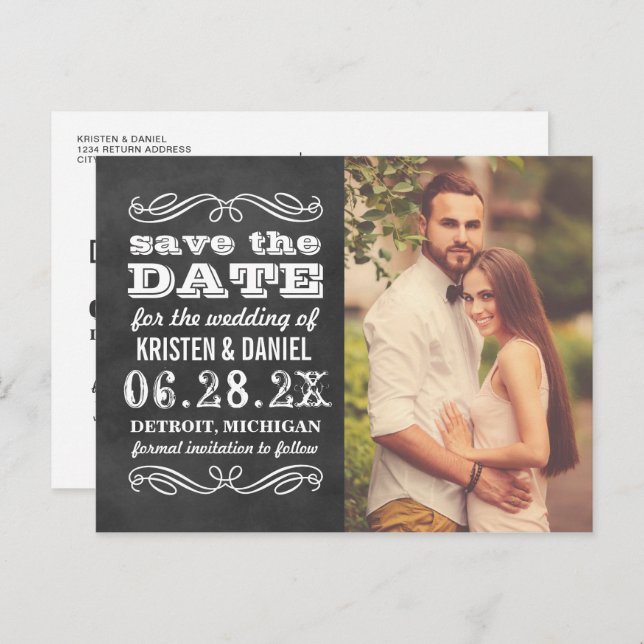 Tarjeta de Ahorro de Fecha de Boda con Pizarra Vin (Anverso / Reverso)