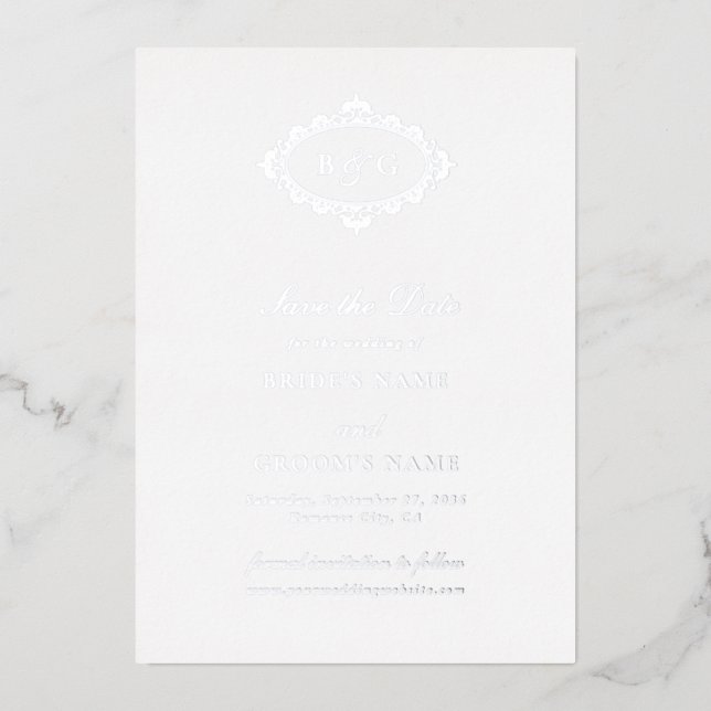 Tarjeta de Ahorro de Fecha de Boda de Hoja de Plat (Anverso)