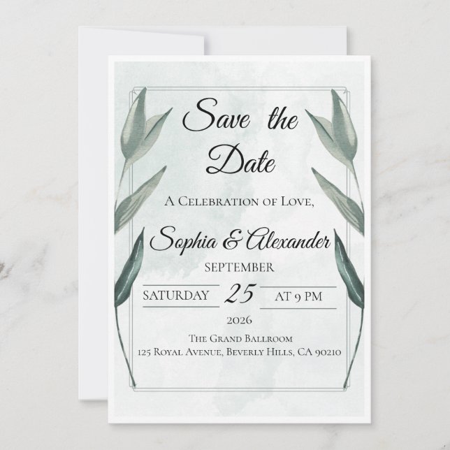 Tarjeta de Ahorro de Fecha de Boda de Lujo Elegant (Anverso)