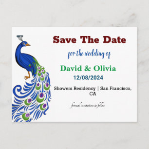 Tarjeta de Ahorro de Fecha de Boda de Pavo Real Ma