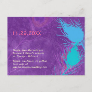 Tarjeta de Ahorro para Boda de Pavo Real Azul Turq