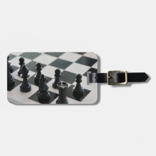 Tarjeta de ajedrez y etiqueta de equipaje PIeces