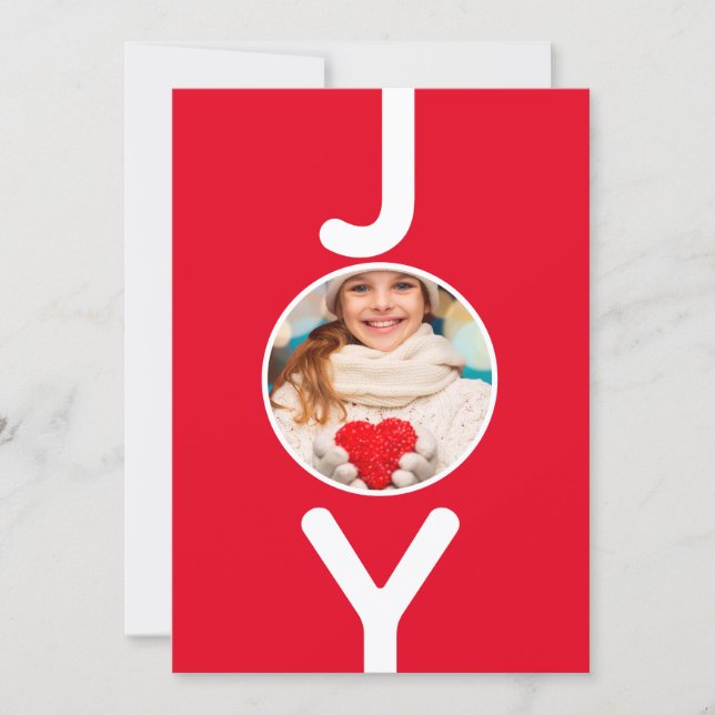 Tarjeta de alegría de foto blanca roja para navida (Anverso)