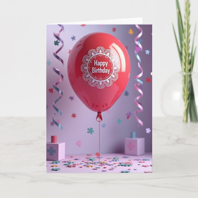 Tarjeta de alegría de globo rojo (Anverso)