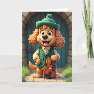 Tarjeta de alegría de perro con violín
