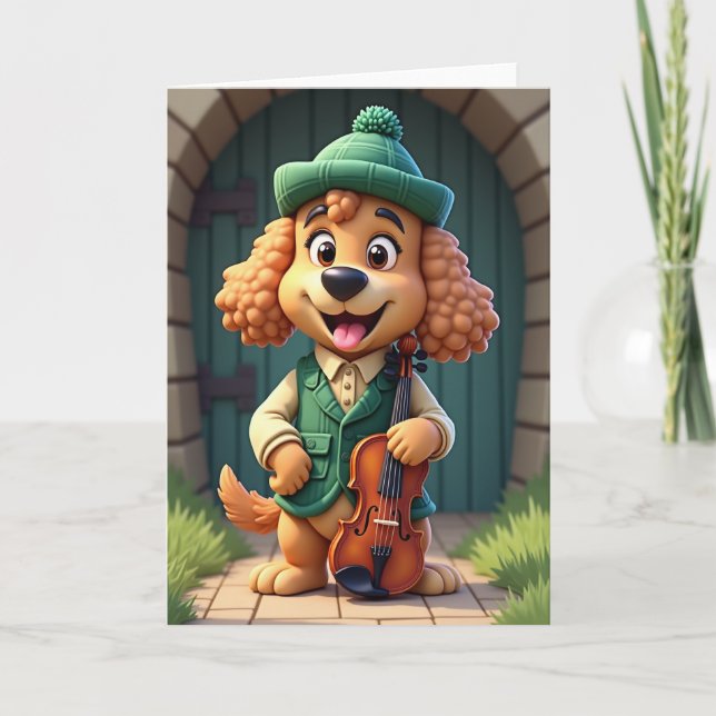Tarjeta de alegría de perro con violín (Anverso)