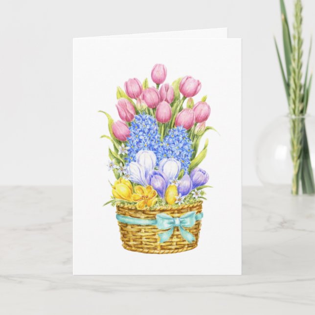 Tarjeta de alegría de primavera de cesta floral co (Anverso)