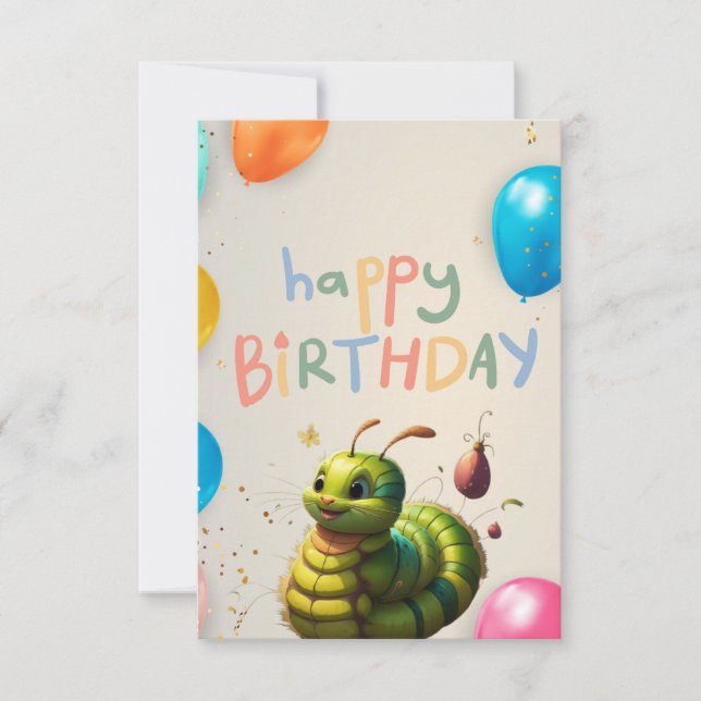 Tarjeta de Alegría por Cumpleaños de Caterpillar (Anverso)