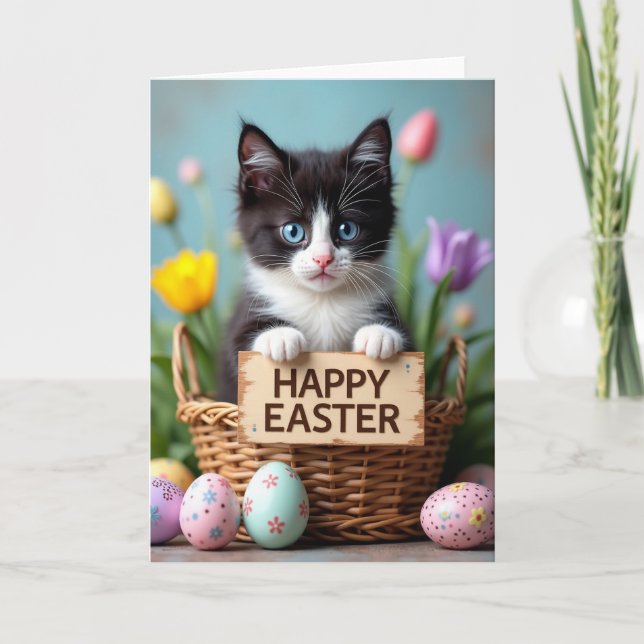 Tarjeta de alegría primaveral de gatito lindo (Anverso)