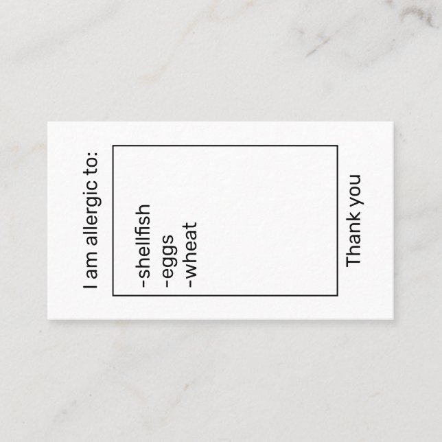 Tarjeta de alergia (Anverso)