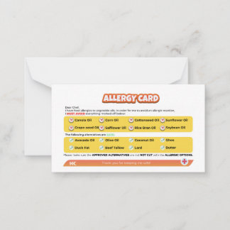 Tarjeta de alergía de aceite de semilla