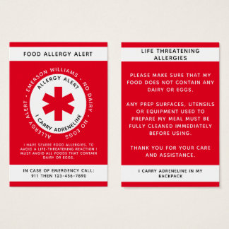 Tarjeta de alerta de alergia a la alergía de los a