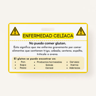 Tarjeta de Alerta de Alergia de Gluten para Enferm