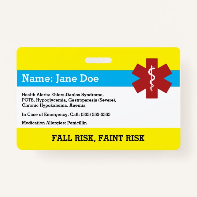 Tarjeta de alerta médica (Anverso)