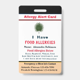 Tarjeta de alerta para alergias de identificación 