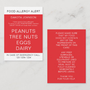 Tarjeta de alerta personalizada de alergia aliment