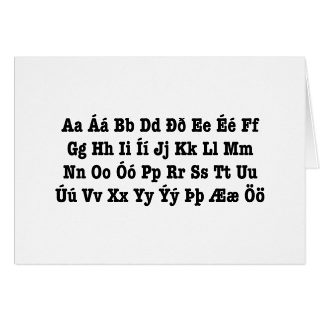 Tarjeta de alfabeto islandés [Íslenska Stafrófidf] (Anverso (Horizontal))