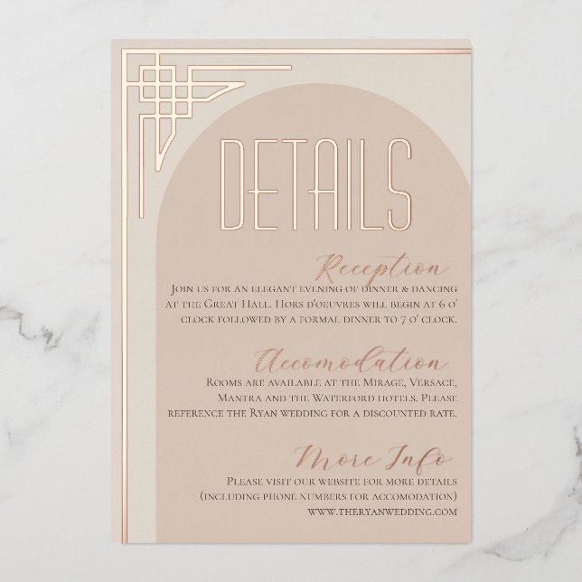 Tarjeta De Alojamiento Beige-Modern Deco Arch (Anverso)