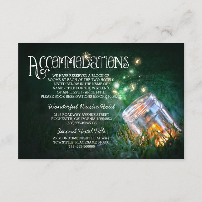 tarjeta de alojamiento boda de las luciérnagas de  (Anverso)