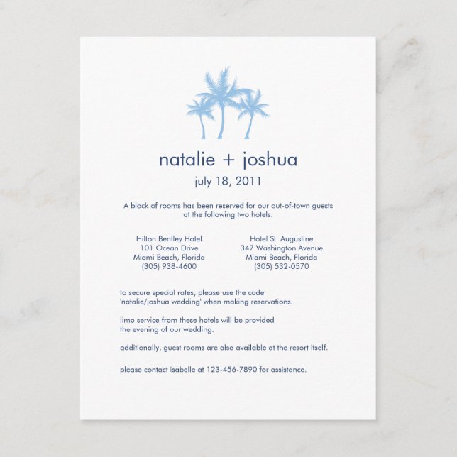 Tarjeta de alojamiento Boda de los sueños de costa (Anverso)