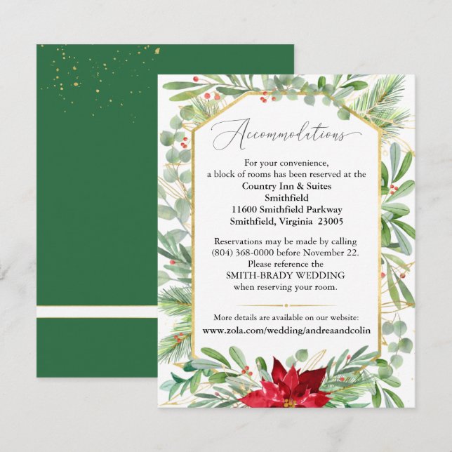 Tarjeta de alojamiento Boda de Navidades de acuare (Anverso / Reverso)