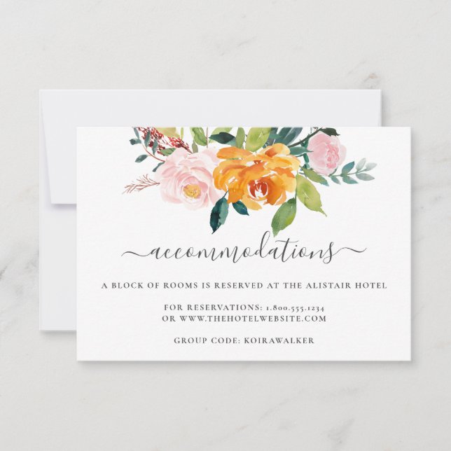 Tarjeta de alojamiento Boda floral de otoño (Anverso)