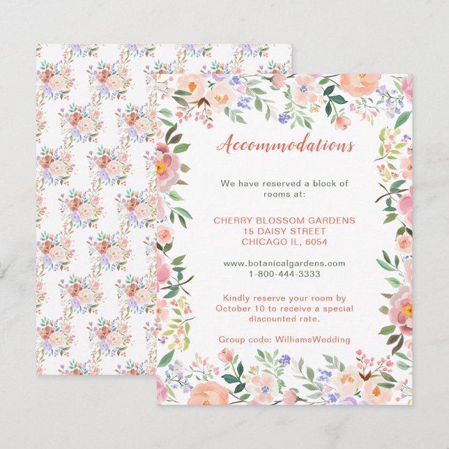 Tarjeta de alojamiento Boda Floral Primavera Flore (Anverso / Reverso)
