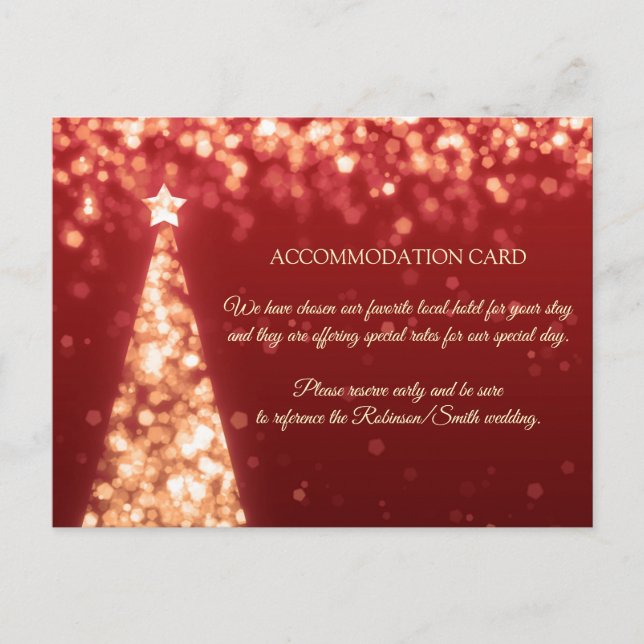 Tarjeta de alojamiento Boda Gold & Red Chiristmas (Anverso)